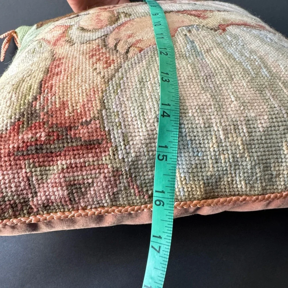 Catherine Diddel Needlepoint Pillow 16x16 Peach Velvet Mother Child Vintage